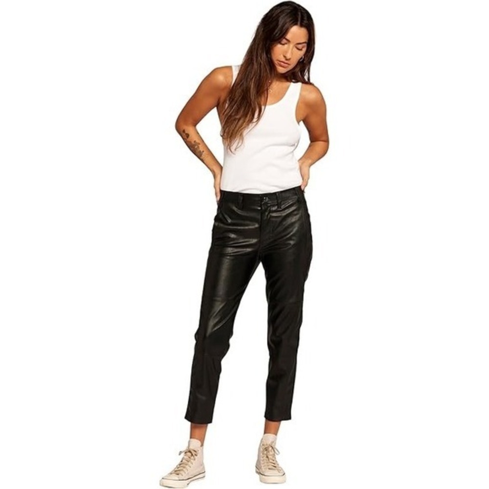 CURRENT/ELLIOTT Faux Leather Black Straight Leg Pants‎ Size 28